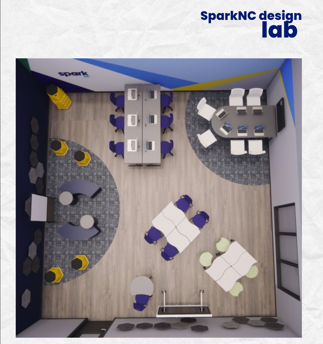 A rendering of a possible design for the SparkNC Lab. The project of the Innovation Project consortium, would create pathways to careers in high-tech fields like artificial intelligence and machine learning, software development, computer systems engineering and cybersecurity for students in Chatham County.